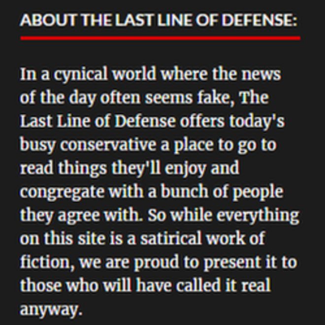Отказ от ответственности на сатирическом новостном сайте The Last Line of Defense