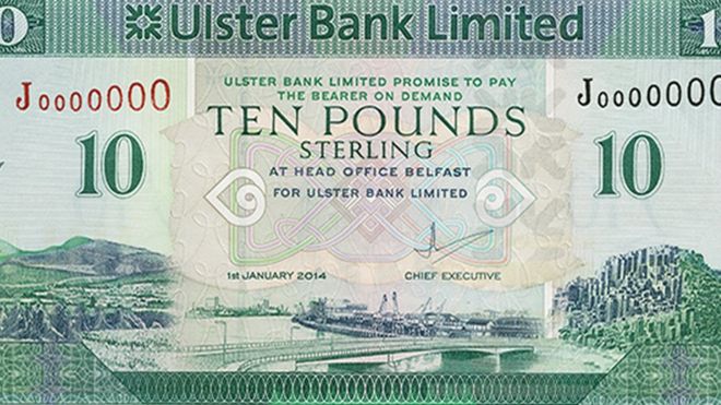 Фотография образца банкноты Северной Ирландии номиналом 10 фунтов стерлингов