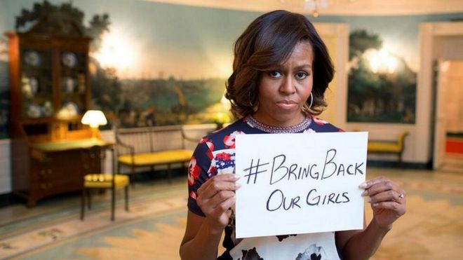 Мишель Обама публикует твиттер, освещая кампанию #BringBackOurGirls