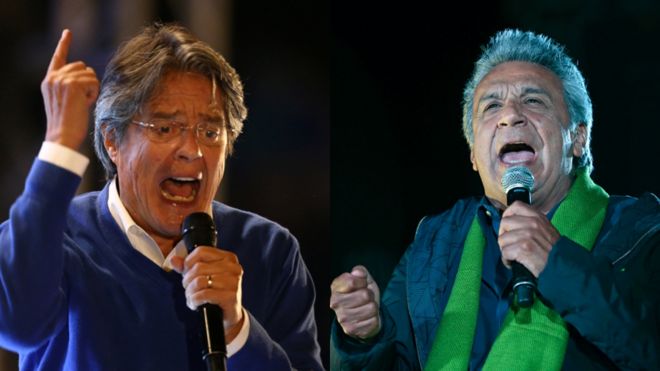 Los candidatos a la presidencia de Ecuador Guillermo Lasso y Lenín Moreno.