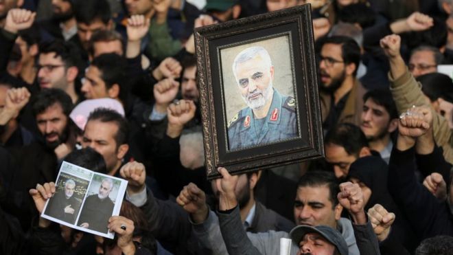 Protest in Tehran against the killing of Qasem Soleimani (3 Jan)