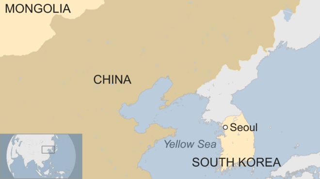 Карта, показывающая Южную Корею, Желтое море, Китай и Монголию