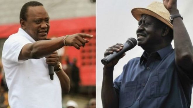 Rais Uhuru Kenyatta na Kiongozi wa upinzani Raila Odinga