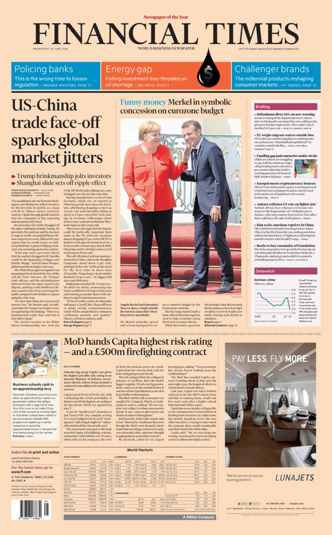 Financial Times front page - 20/06/18