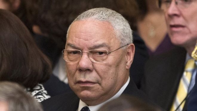 Former Secretary of State Colin Powell is seen in the East Room of the White House in Washington.