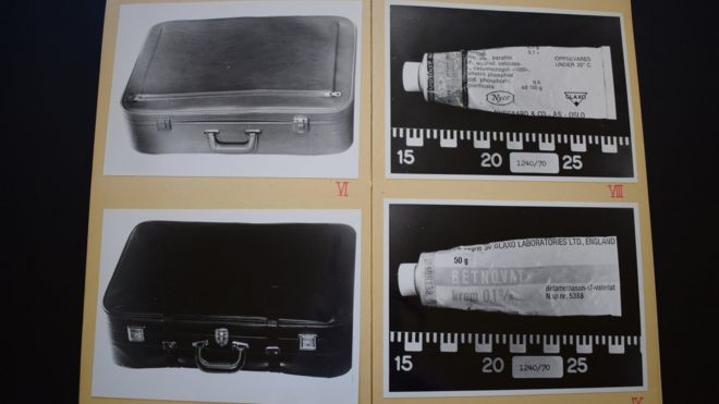 Полицейские фотографии из Государственного архива Бергена с двумя чемоданами и кремом от экземы