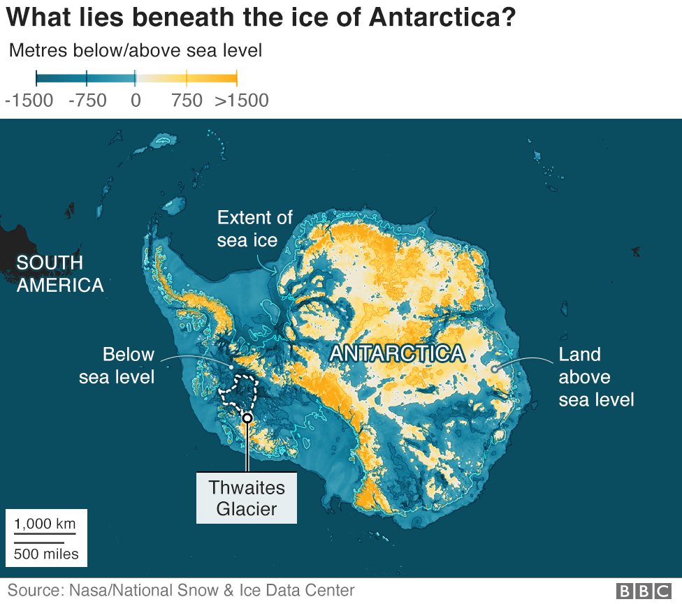 Карта Антарктиды, показывающая, что находится подо льдом