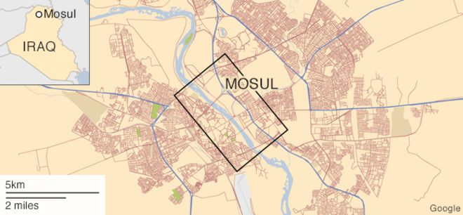 Карта расположения Мосул