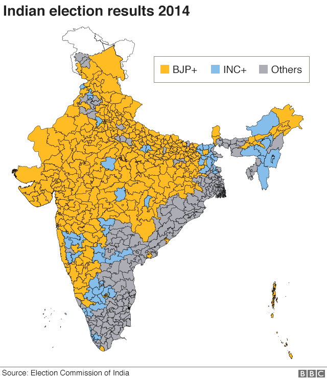 Карта результатов 2014 года в Индии