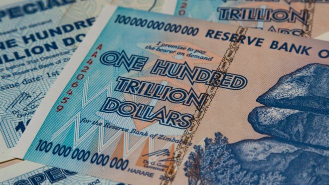 Банкнота Зимбабве на сто триллионов долларов