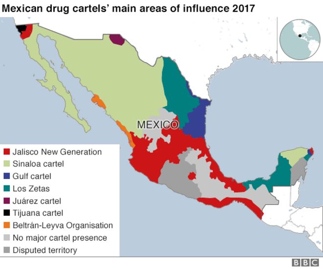 Карта территории картелей в 2017 году