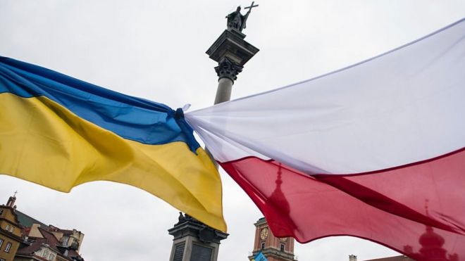 Flags of Ukraine and Poland
