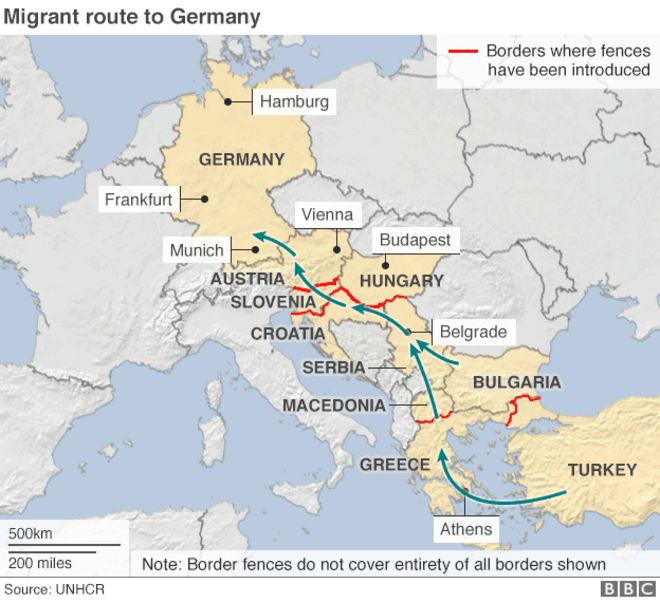 Маршрут мигранта в Германию - карта