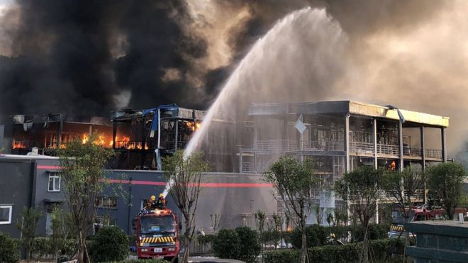 rescue workers at the fire