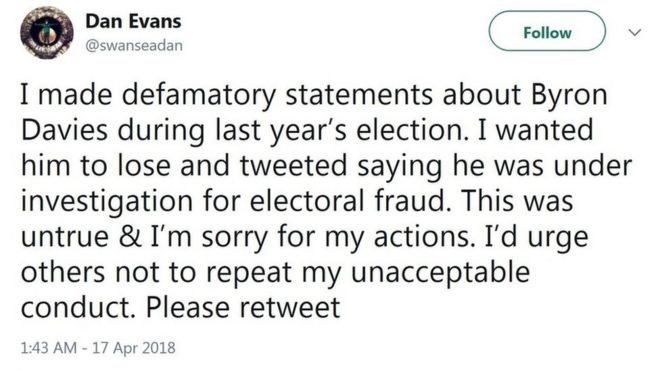 Дэн Эванс написал твит с извинениями
