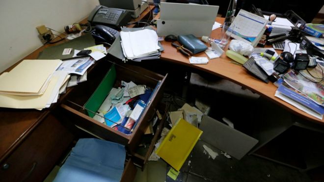Повреждение в офисе никарагуанского журналиста Карлоса Фернандо Чаморро в Манагуа 14 декабря 2018 года