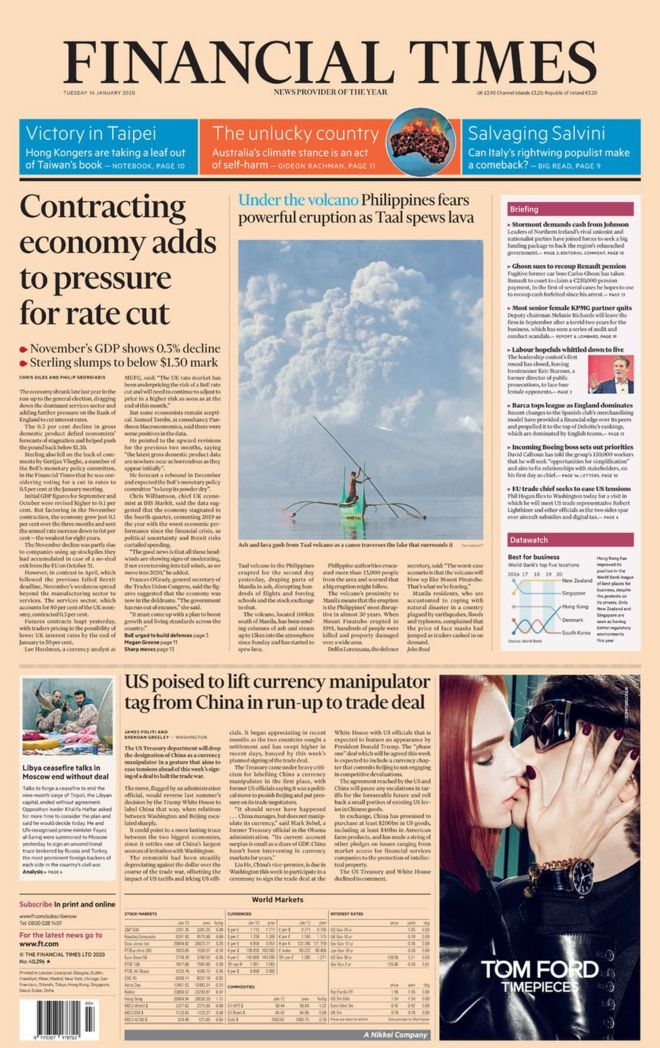 The Financial Times front page 14 January