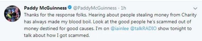 МакГиннес твит о мошенничестве