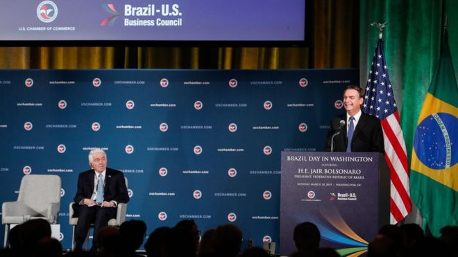 Bolsonaro discursa na Câmara de Comércio dos Estados Unidos