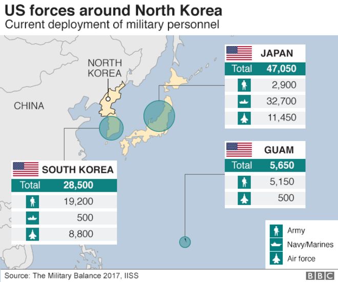Карта: американские войска вокруг Северной Кореи