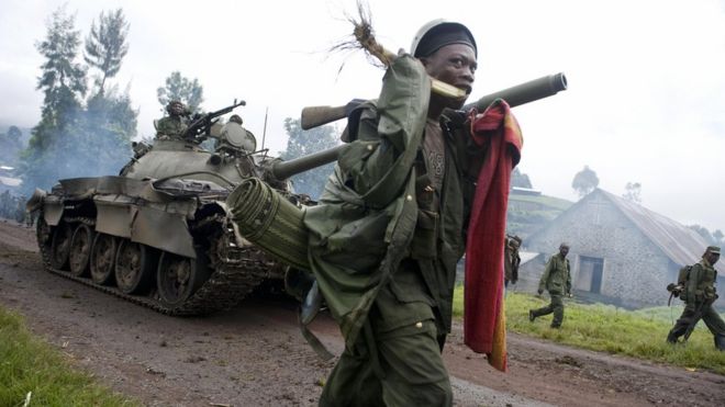 Les militaires congolais des FARDC lors des opérations contre les rebelles à Kibumba dans la province du Nord-Kivu