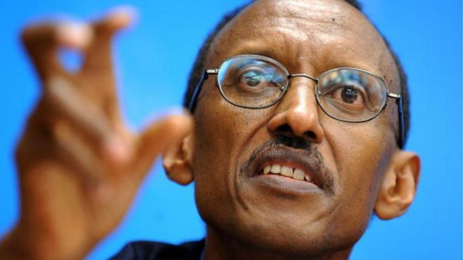 Rwandan president Paul Kagame gestures during a press conference following a high-level meeting a the International Telecommunication Union (ITU) headquarter on November 12, 2008 in Geneva.