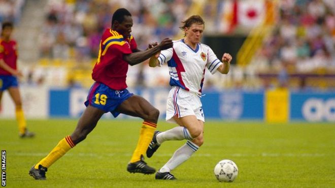 Dragan Stojkovic in action against Colombia during the 1990 World Cup