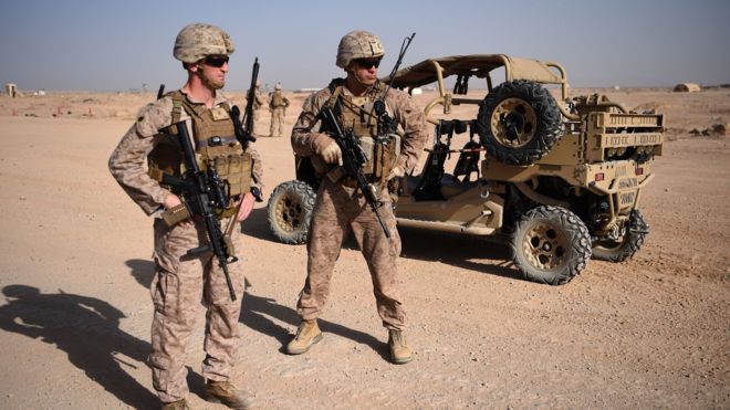 US Marines at the Shorab Military Camp in the Afghan province of Helmand in 2017