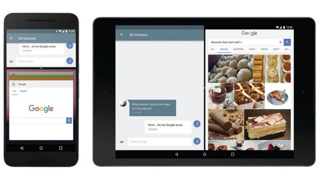 Google Android показывает два приложения бок о бок