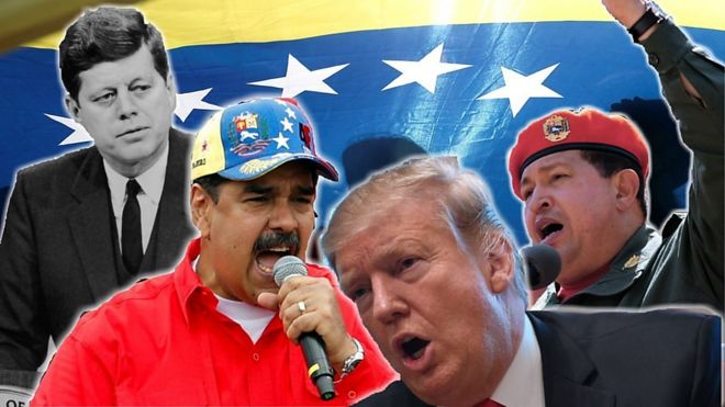 Montaje con Kennedy, Maduro, Chávez y Trump