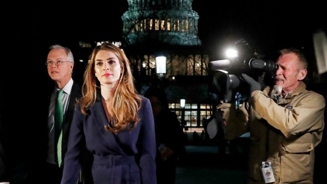 White House Communications Director Hope Hicks leaves the US Capitol after attending the House Intelligence Committee closed door meeting in Washington, February 27, 2018