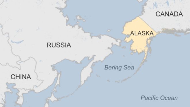 Карта региона с изображением Аляски, России и Китая - 3 сентября 2015 года