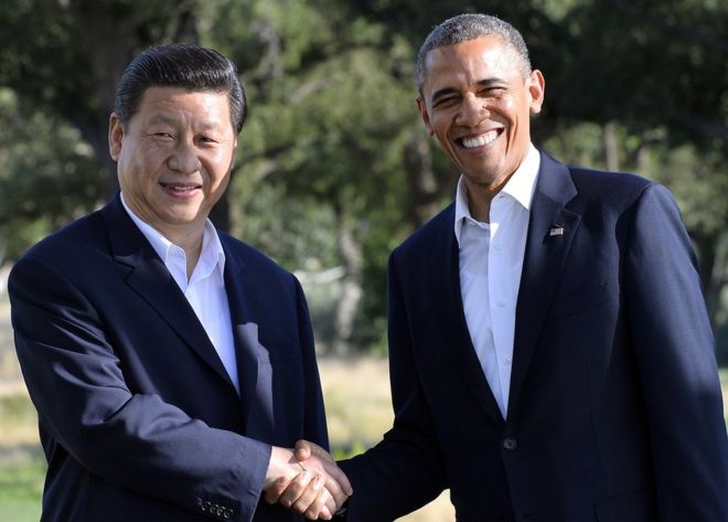 Президент Си и Президент Обама, изображенные в 2013 году