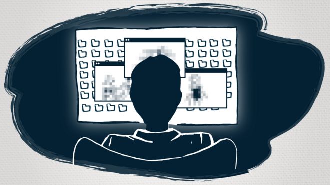 Ilustración de un hombre sentado frente a un computador