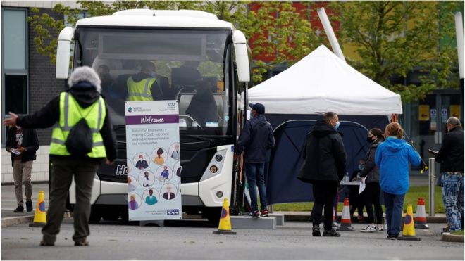 Vaccine bus in Bolton