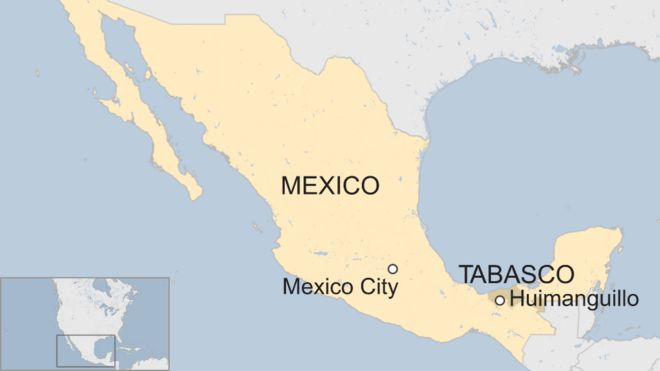 Карта штата Уимангильо и Табаско в Мексике