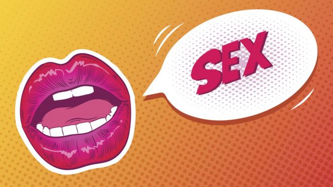 Pop Art illustration - Female lips and a speech bubble saying 'sex', comic book style
