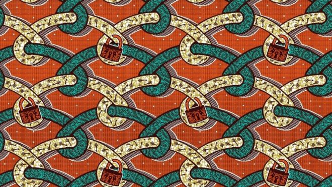 Padlock fabric design from Ghana Textiles Printing