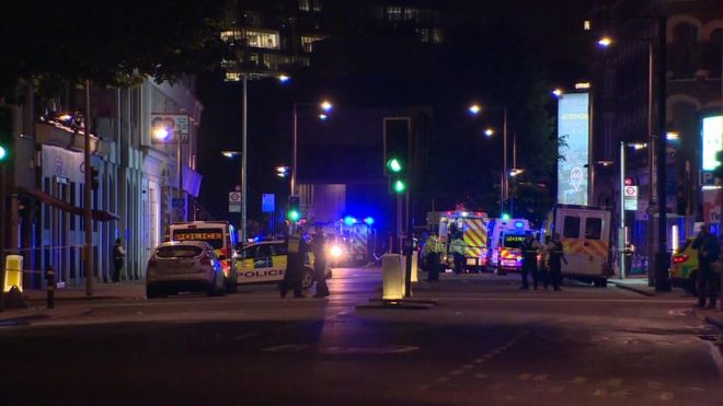 Police and ambulance could be seen on the south side of London Bridge