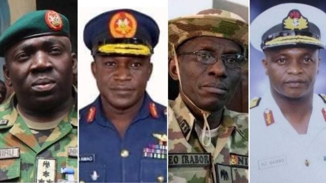 Buhari Service Chiefs: Nigerian new Service Chiefs profile of Lucky Irabor, Ibrahim Attahiru, Ishiaka Amao, Awwal Gambo