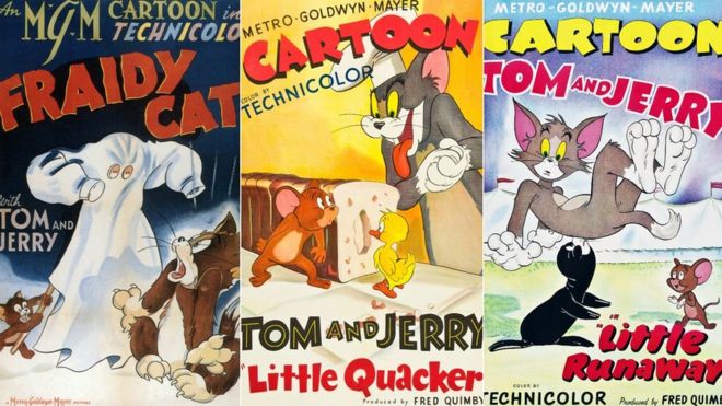 Tres carteles de promoción de los primeros Tom y Jerrys - Fraidy cat, Little Quacker y Little Runaway