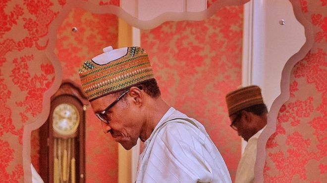 President Buhari for Aso rock, wey be Nigeria government house for Abuja