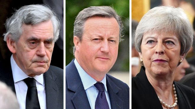 (l-r) Gordon Brown, David Cameron, Theresa May