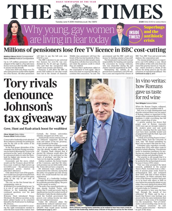 Front page of the Times