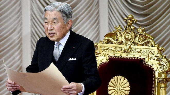 Japanese Emperor Akihito delivers his opening address for the extraordinary Diet session at the National Diet in Tokyo