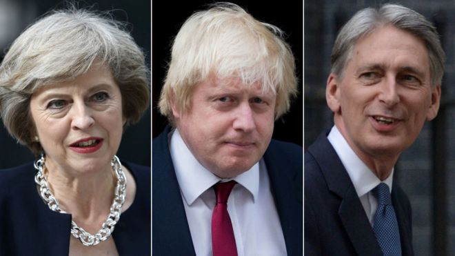 Theresa May, Boris Johnson and Philip Hammond