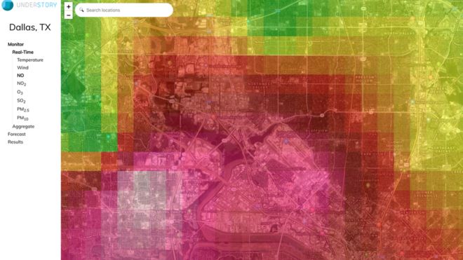Карта качества воздуха над Далласом