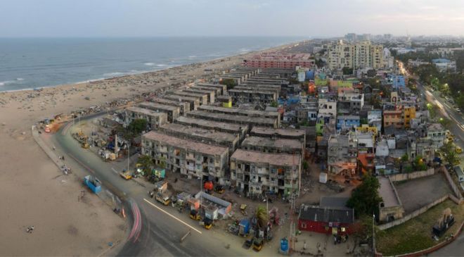 Вид с воздуха на пляже в Ченнаи, Тамилнад.