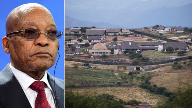 Составное изображение, на котором изображен президент ЮАР Джейкоб Зума и его резиденция в Нкандле