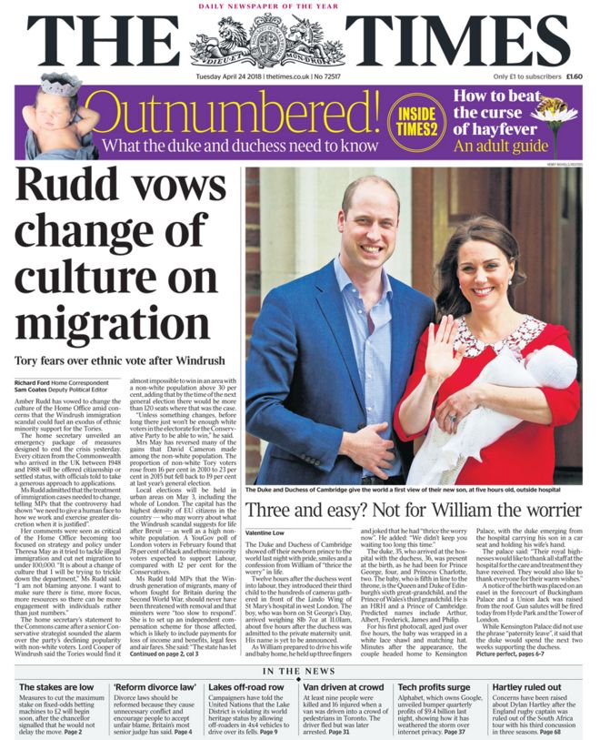 Times front page -24/04/18